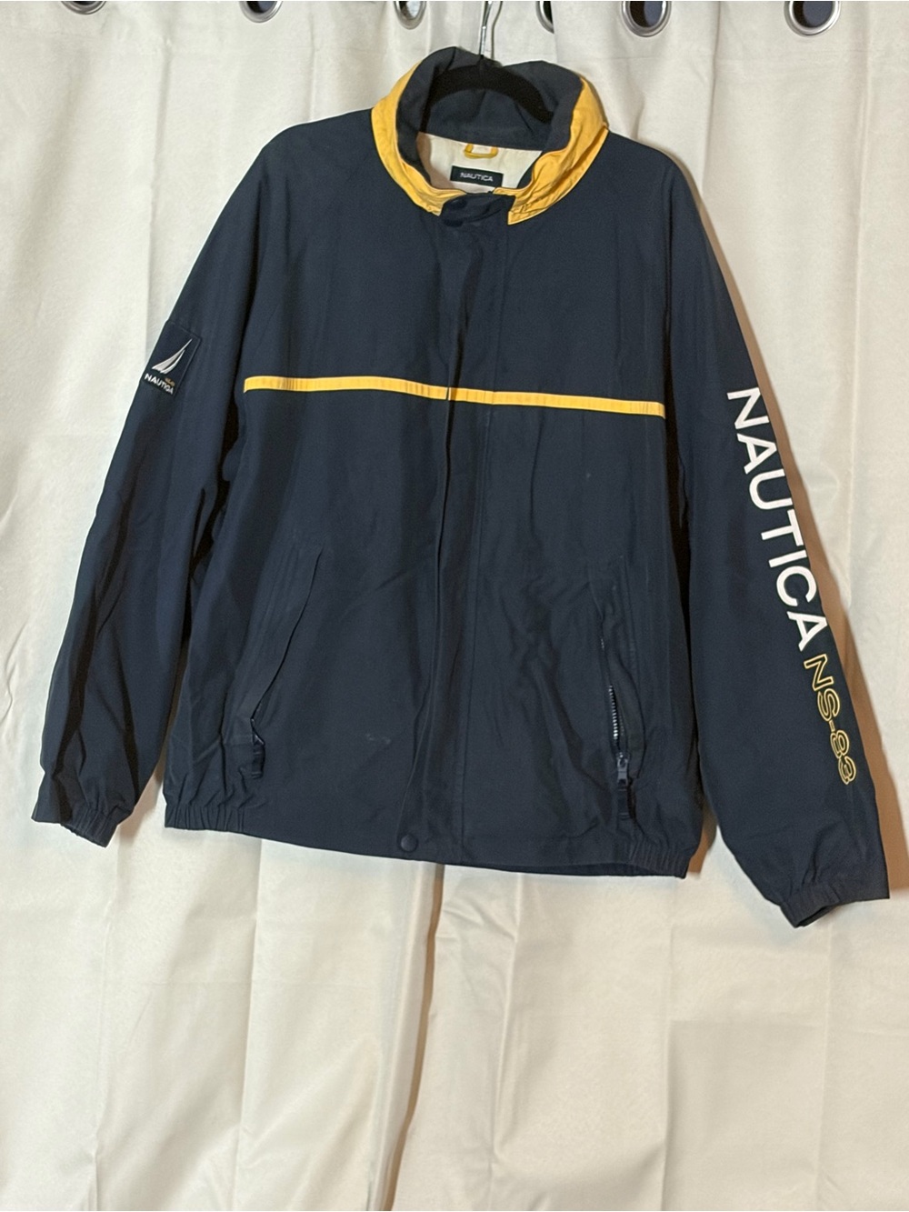 Vintage Nautica Men’s Navy and Yellow Windbreaker Sailing Jacket